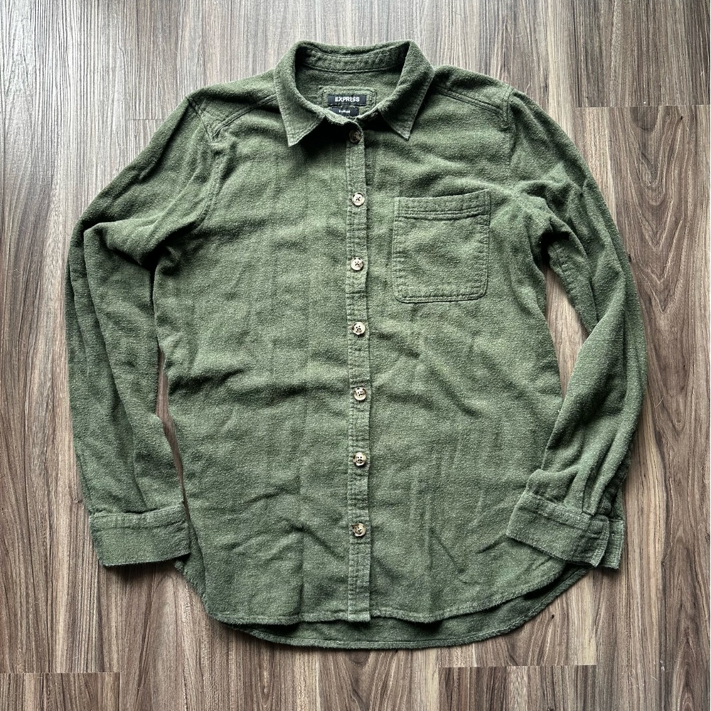 Express Boyfriend Olive Green Flannel